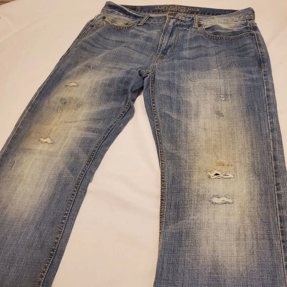 American Eagle Outfitters Original Boot Mens Jeans Distressed Denim Fits 34x30*